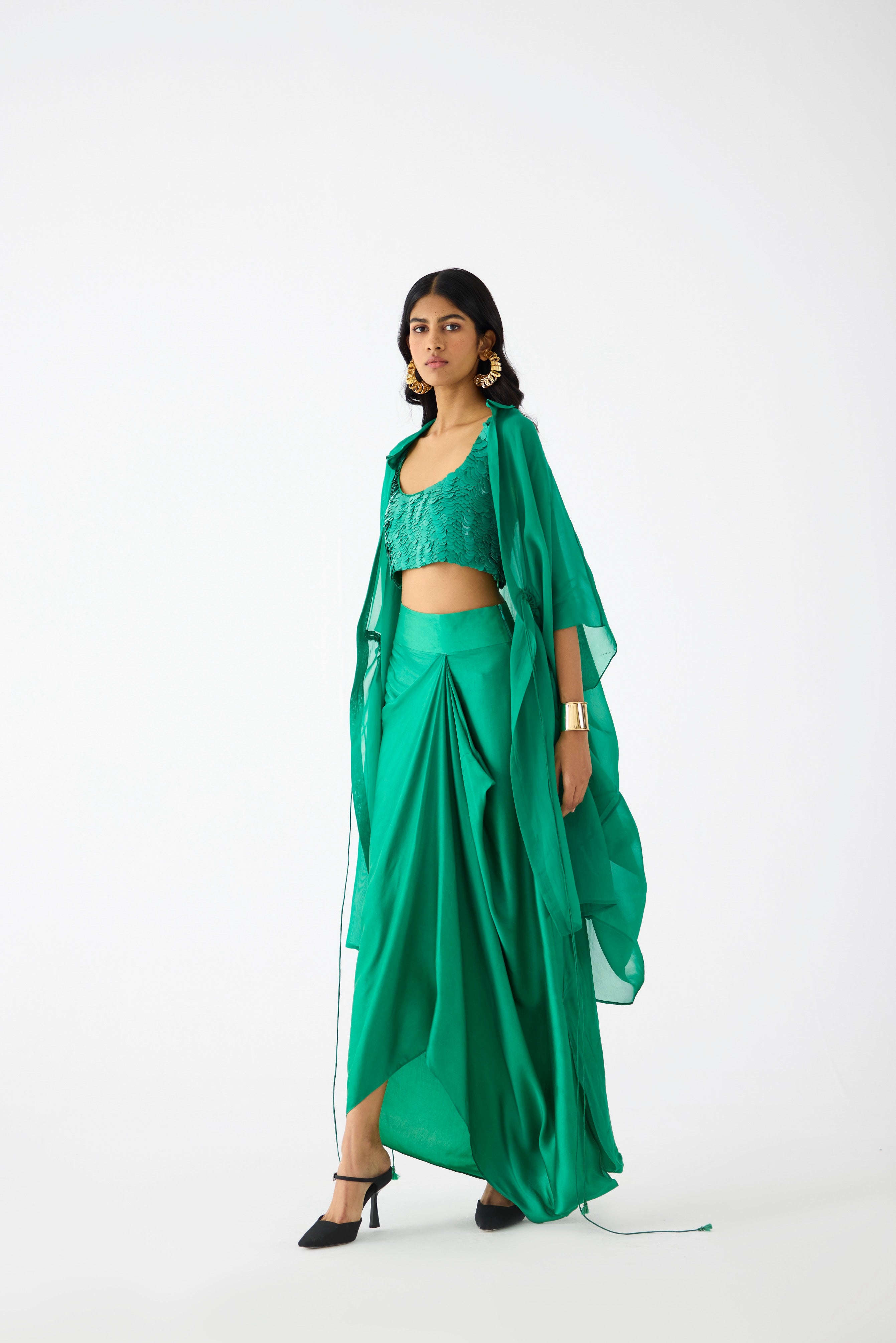 EMERALD SEQUIN BLOUSE WITH KNOT SKIRT