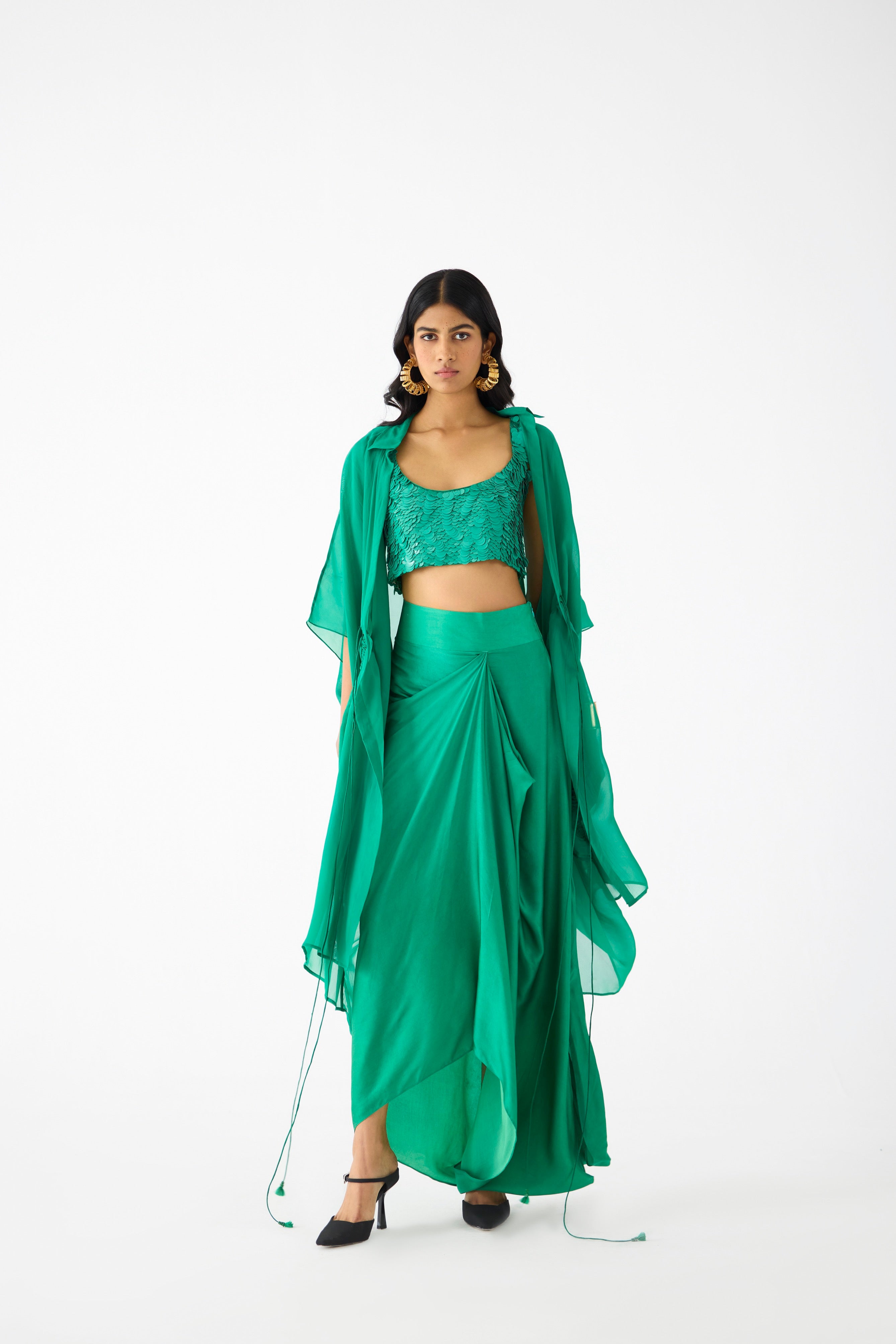 EMERALD SEQUIN BLOUSE WITH KNOT SKIRT