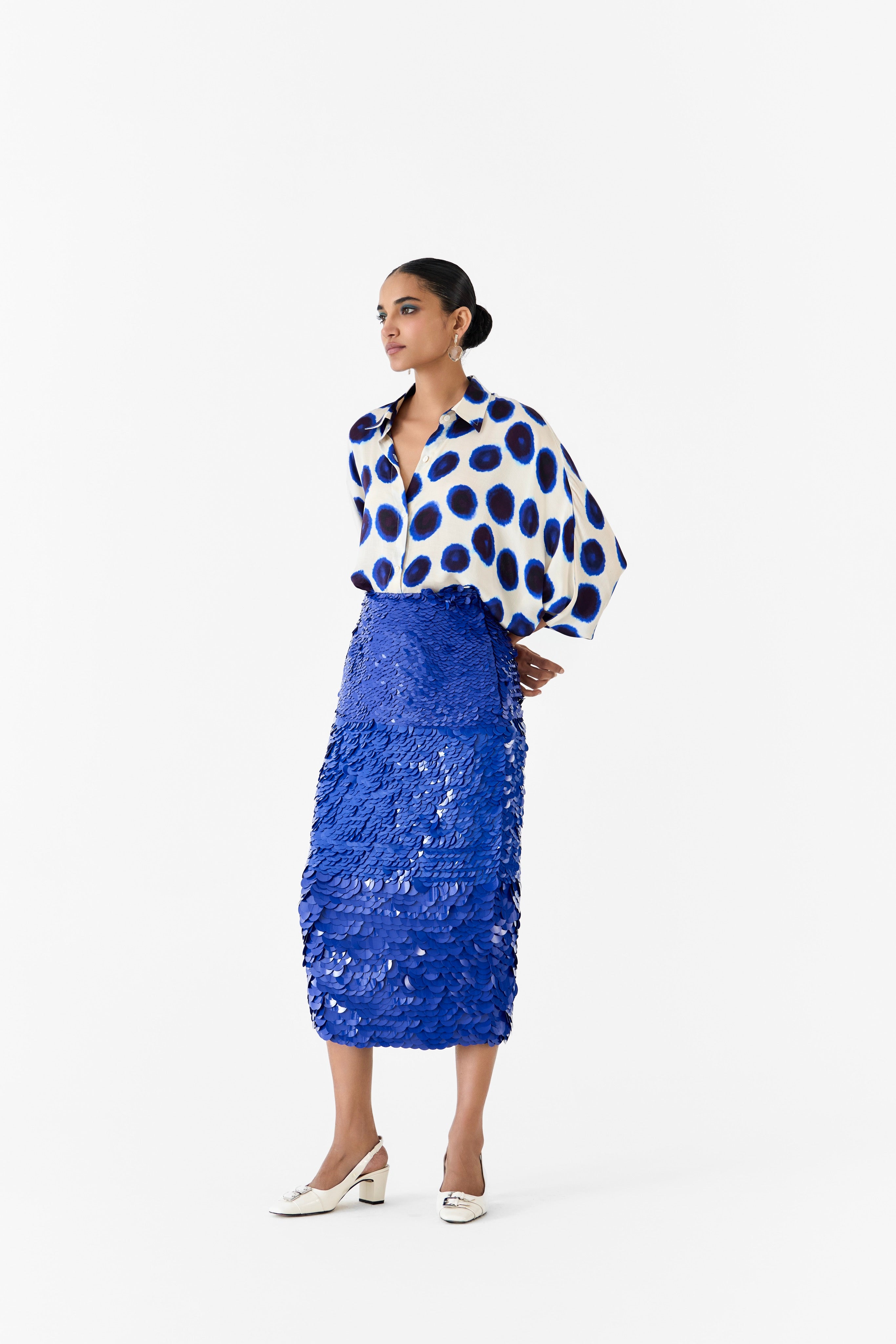 INDIGO SEQUIN SKIRT