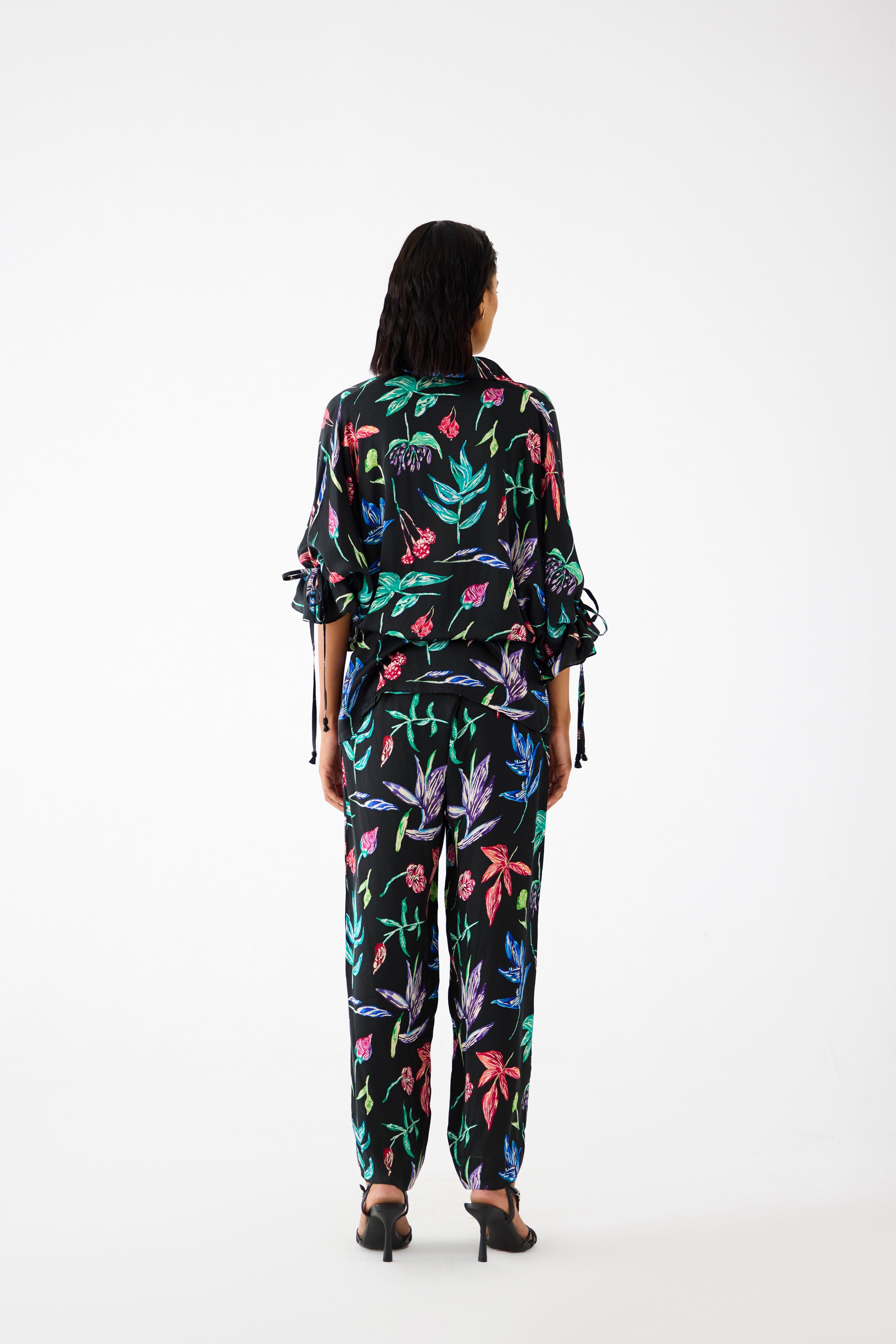 BLACK BOTANICA DRAWSTRING SHIRT AND TROUSERS CO-ORD